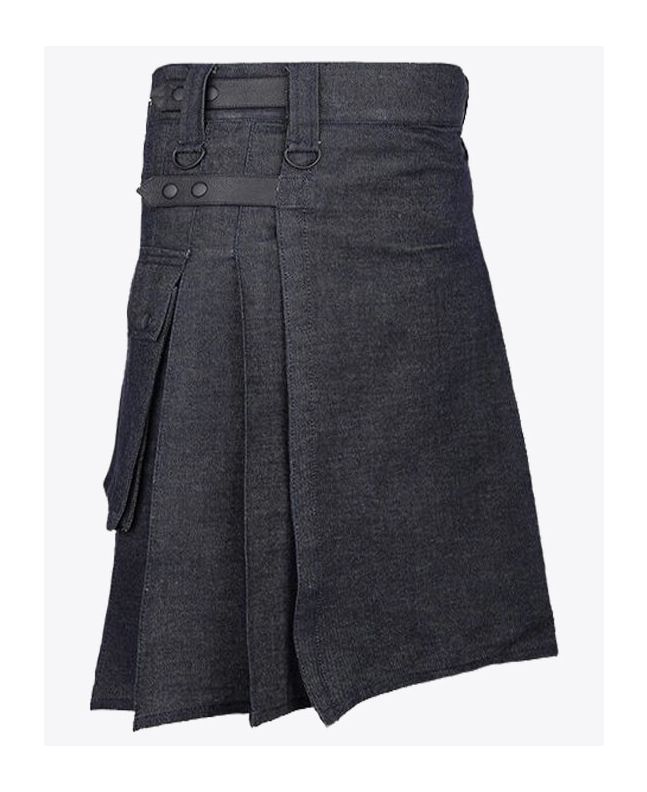 Black Denim Kilt for Men