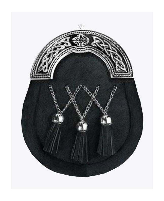 Black enamel crossed tassels full dress sporran