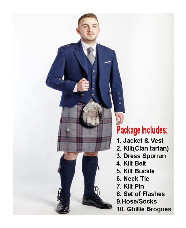 Blue Tweed Traditional Kilt Outfit