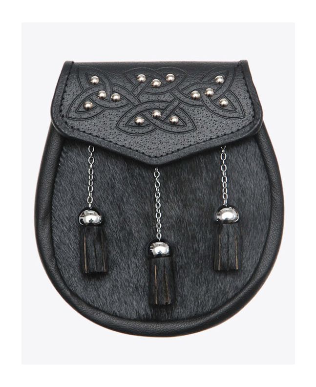 Celtic Design Semi Dress Sporran with Studs in Black