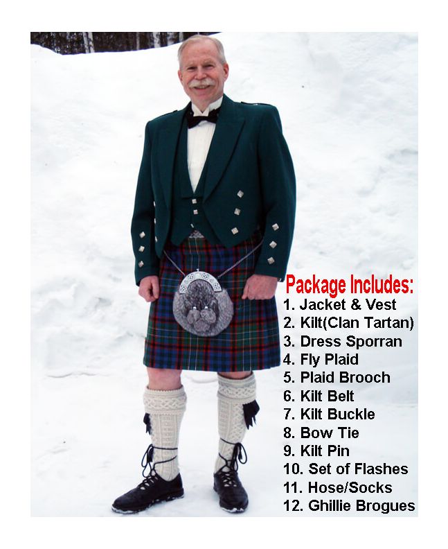 Green Prince Charlie Mens Kilt Outfit