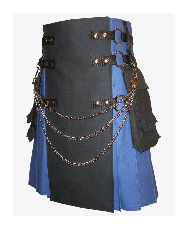 Royal Blue Utility Kilt Black Interchangeable Front