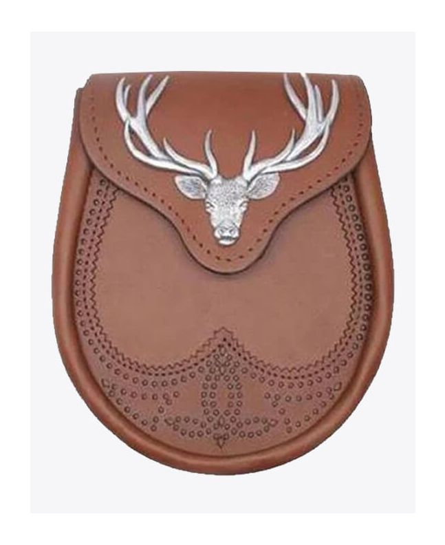 Stag Head Premium Leather Sporran Brown
