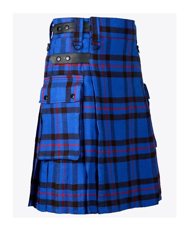 Tartan Utility kilt for men - Leather Straps - Cargo Pockets