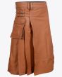 Brown Leather Kilt for Men with Pockets