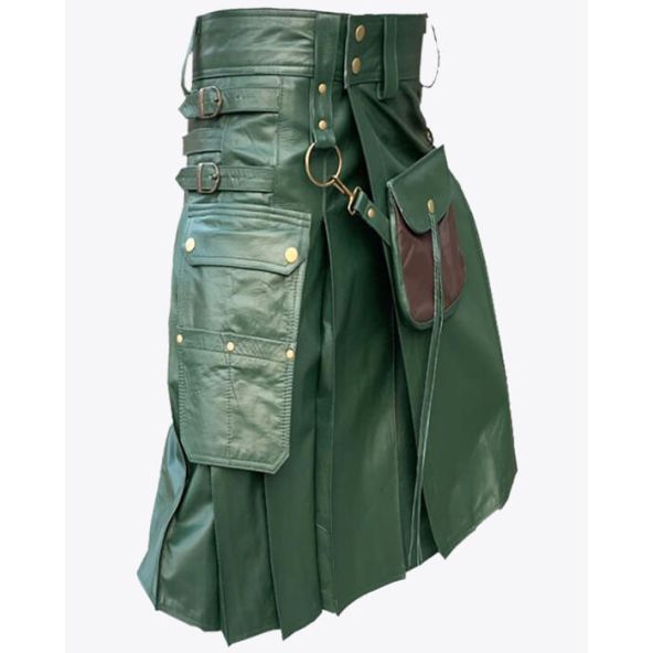Green Leather Kilt for Men