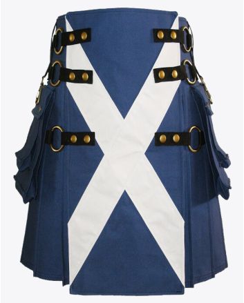 Royal Blue Scottish Flag Utility Kilt for Men